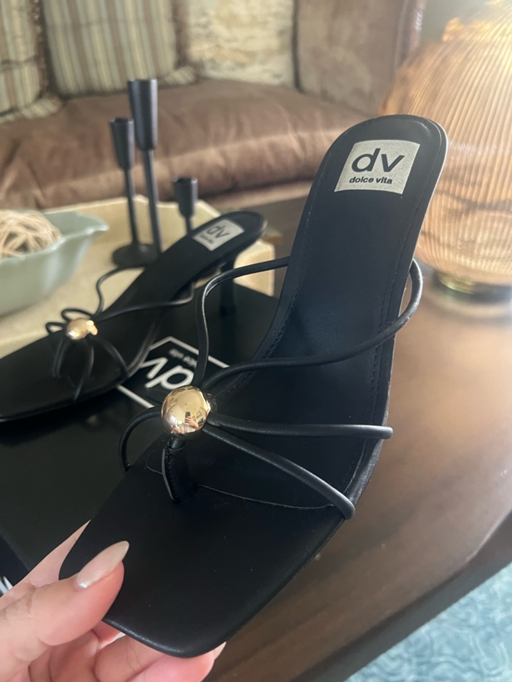 Dolce Vita Black Strappy heeled sandals with Gold Stud
